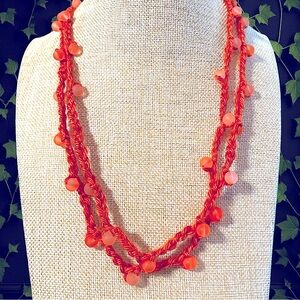 Handmade Crochet Orange Beaded Necklace Boho